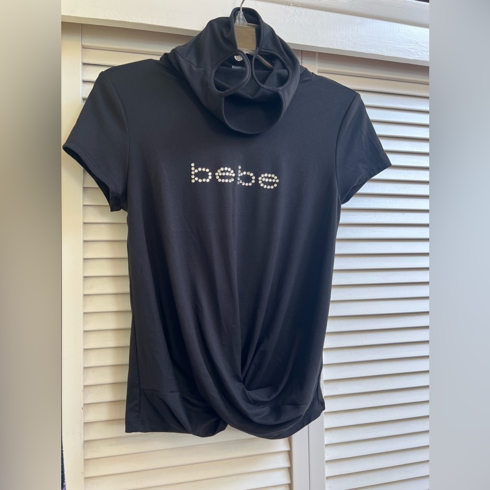 Vintage Y2K Bebe Black Short Sleeved Rhinestone Shirt Sz M
